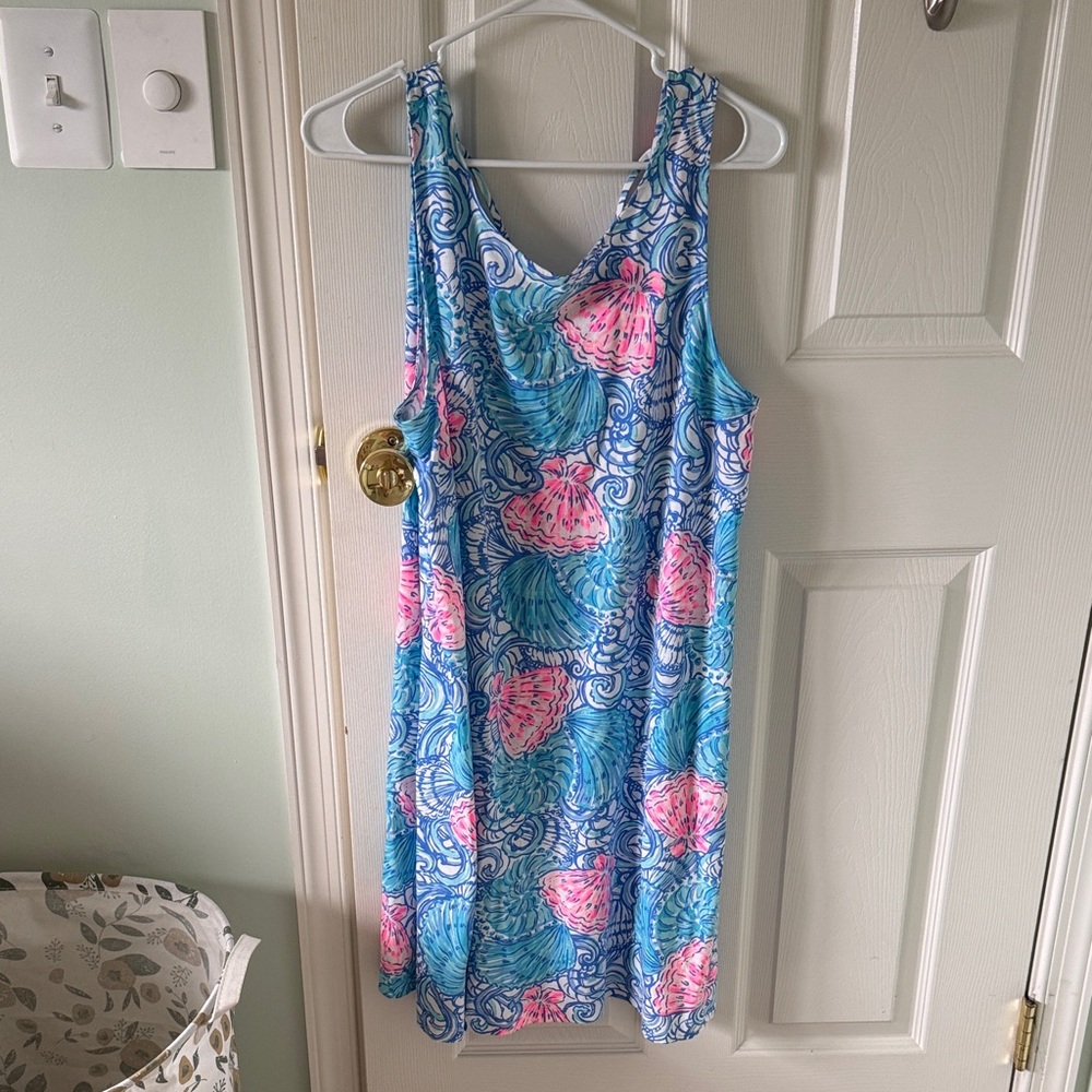 Lilly Pulitzer Blue and Pink Shell Print Midi Dress